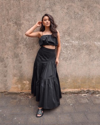 Sheike Olivia Black Maxi Skirt Peasant Tiered Frill Boho Evening Event Size 8