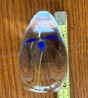 Signed Wilson 3 Inch  Glass Art Paperweight Egg Shaped With Cobalt  Wildflower — photo 3