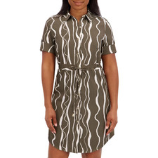Halston Heritage Womens Green White Abstract Wave Shirt Dress Short Sleeve
