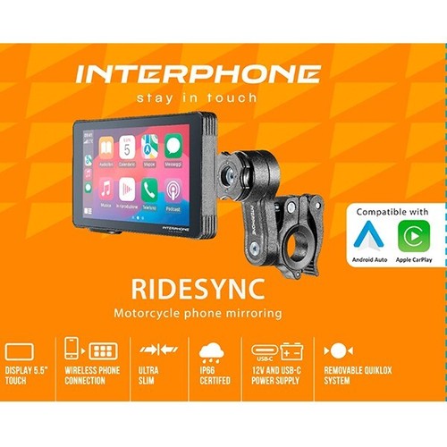 INTERPHONE RIDESYNC Apple Car Play telefono wireless Android mirroring voce attiva - Foto 1 di 5