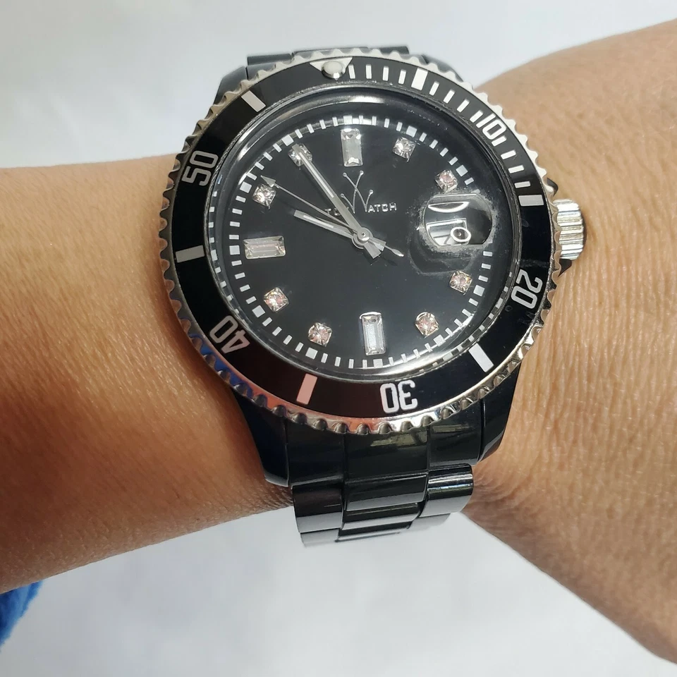 ToyWatch Mujer Esfera Cristal Negro Plástico Pulsera Fecha Reloj Sin Probar Foto 2 de 4