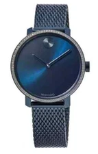 MOVADO 3600780 BOLD SHIMMER BLUE GLITZ DIAL BLUE MESH BAND WOMENS WATCH