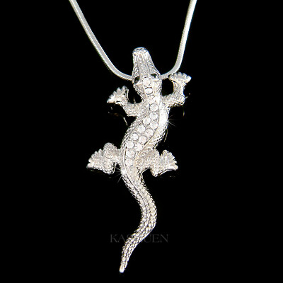 3D CROCODILE made with Swarovski Crystal alligator Gator Caiman Necklace Jewelry