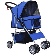 Image of PawHut Pet Stroller Carrier Foldable Deluxe Jogger Walk Travel Dog Cat Blue