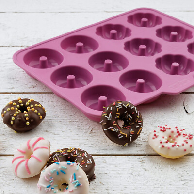 Donuts Bagels 6 Runde + 6 Blumenformen Happy Baking Backform Silikon 25cm Zenker