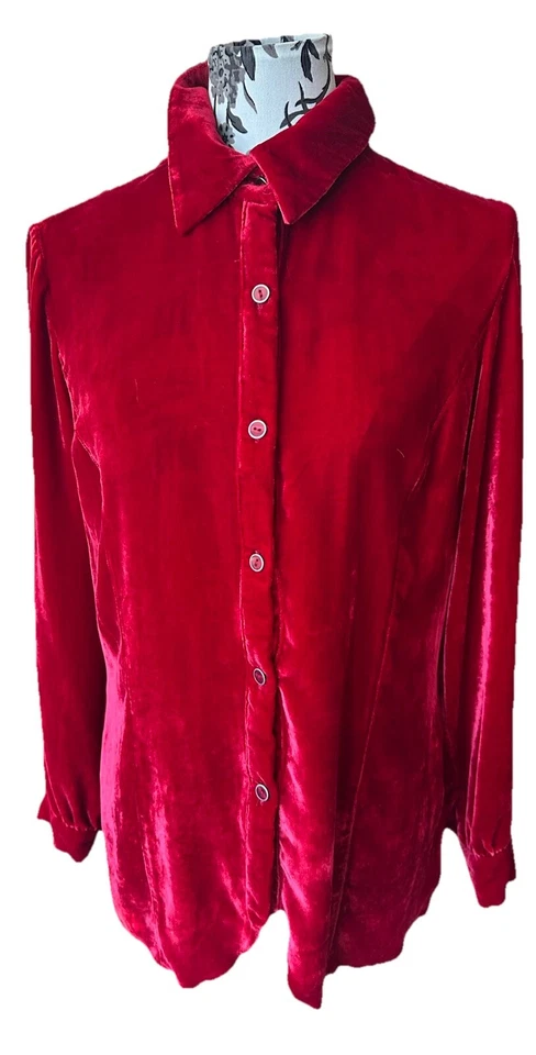 Coldwater Creek красный бархат гофрированный задний верх - романтичный M - Изображение 2 из 4