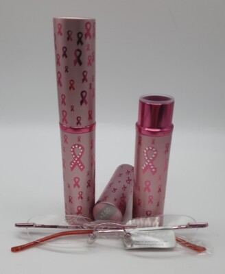 2 x PAAR FOSTER GRANT Lesebrille mit Tube Etui - klein rosa randlos +2,00