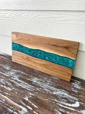 Turquoise Resin River Wood Cutting Board Charcuterie Board Cheeseboard Beach