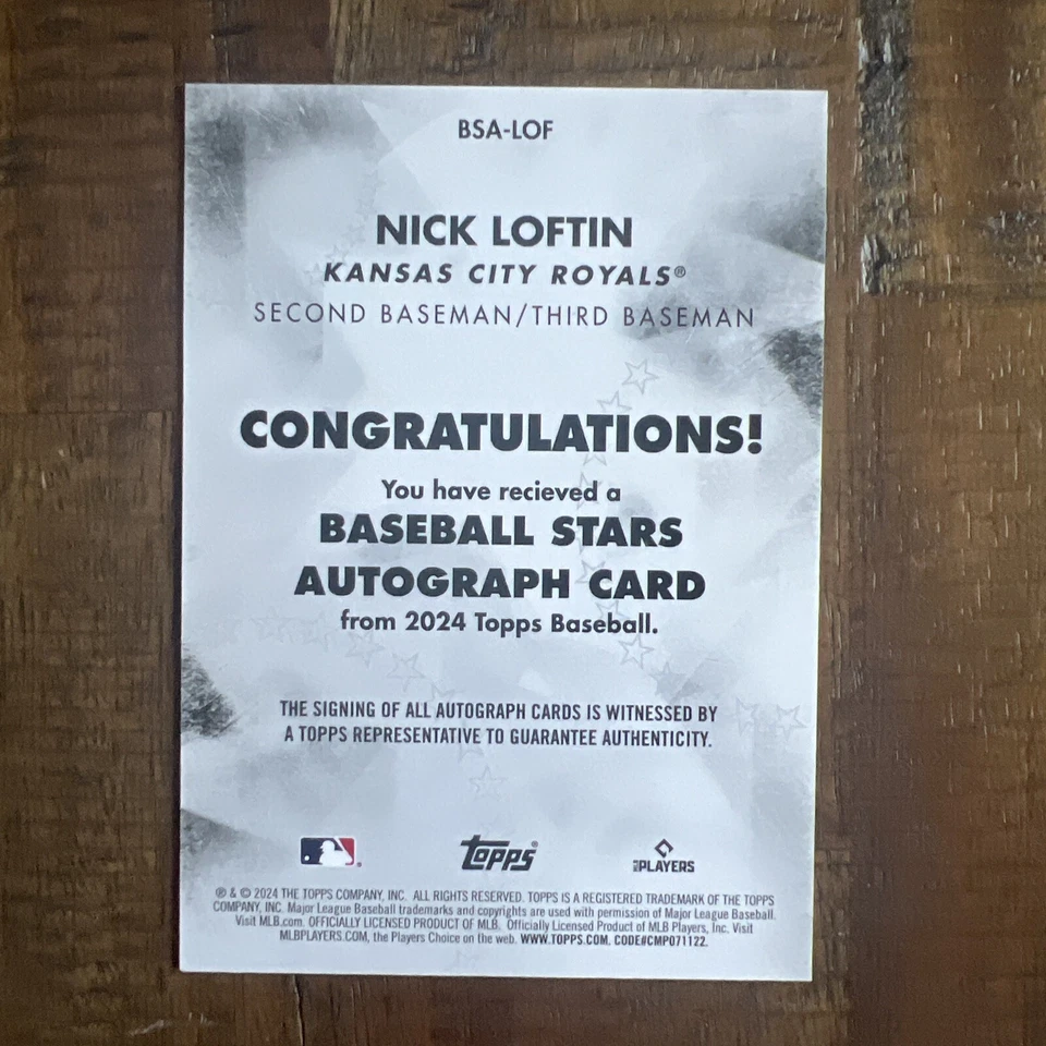 2024 Topps Series 1 Nick Loftin Rookie Auto Card BSA-LOF Kansas City Royals  - Image 2 of 2