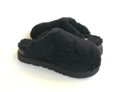 UGG FUZZ SUGAR BLACK SLIDE SLIP ON FAUX FUR SANDALS US 9 / EU 40