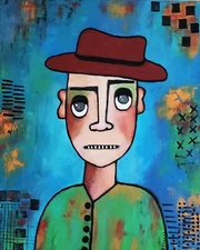 A.Z. Davis 20"X 16" Painting Abstract Modern Figurative Men Outsider Pop Cubism