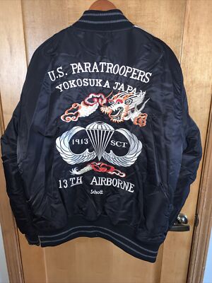 NWT Schott NYC Nylon Souvenir Tour Jacket Black YOKOSUKA JAPAN