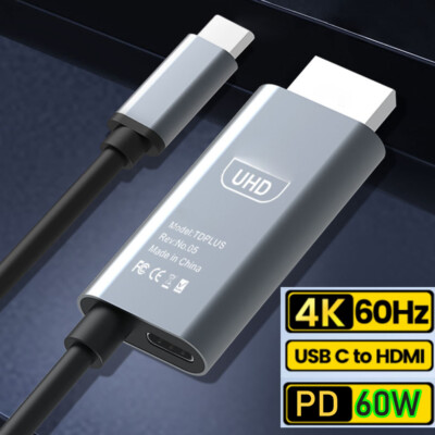 USB C zu HDMI Kabel 4K 60Hz mit PD 60W Ladegerät Typ C zu HDMI Adapter für Macs