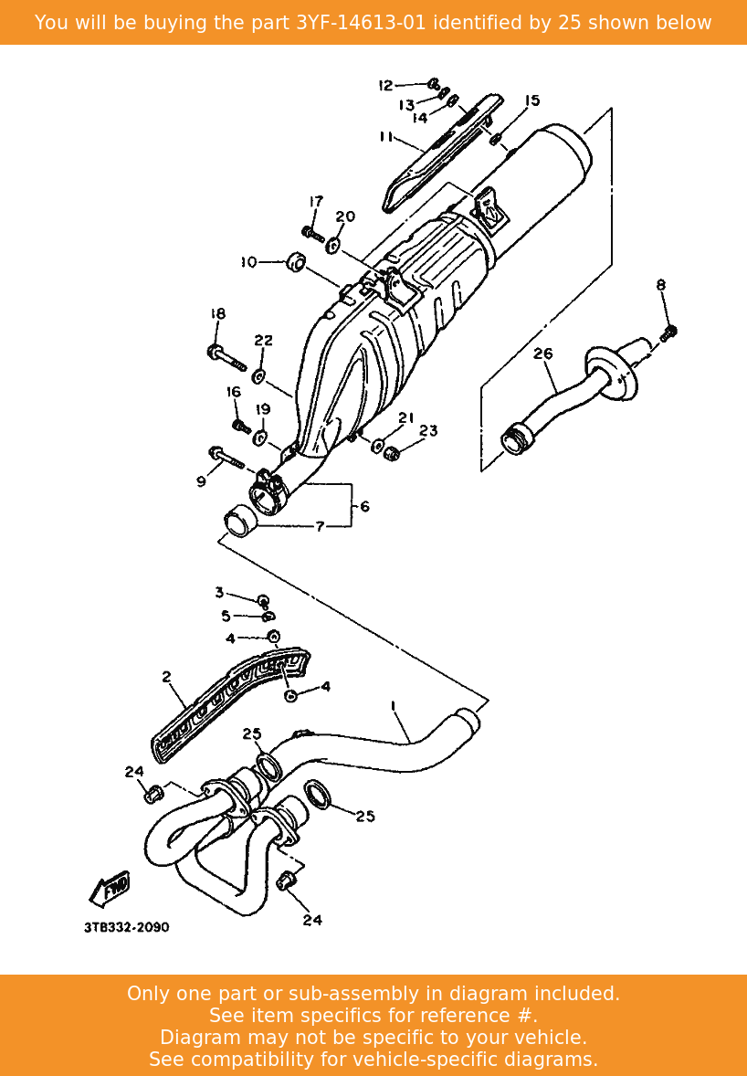 YAMAHA Gasket, Exhaust Pipe, 3YF1461301 OEM MT07 FZR1000 XT600 FZR600