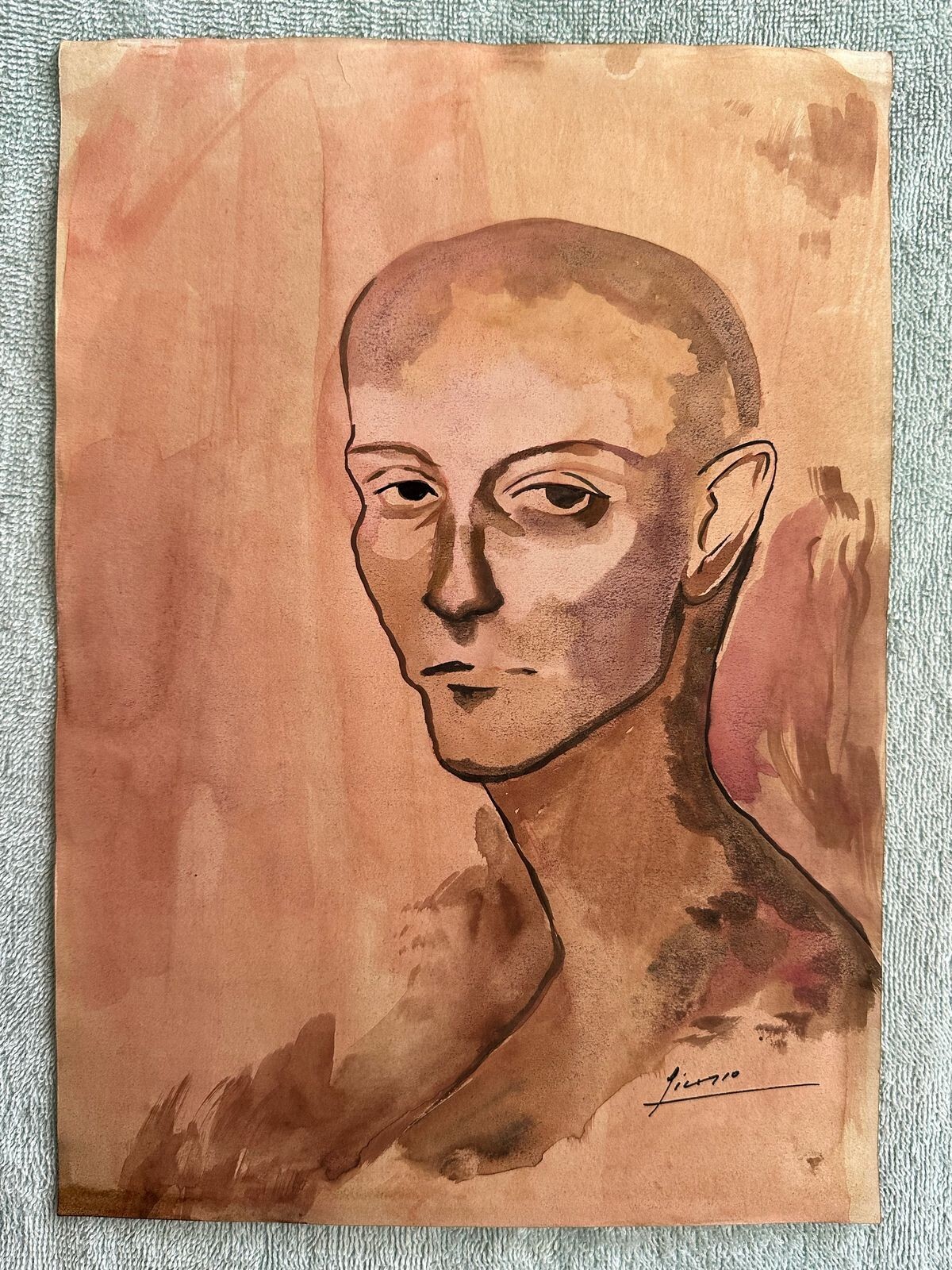 PICASSO drawing and painting on old paper signed stamped vintage