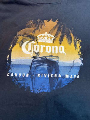 Corona Mens T Shirt XXL Black Short Sleeve Tee Beer Promo Cancun Rivera Maya Y2K