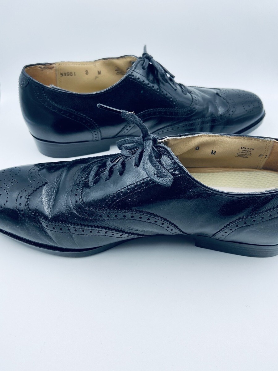 Weyenberg Mens Wingtip Oxfords Dress Shoes Black Leather Vintage