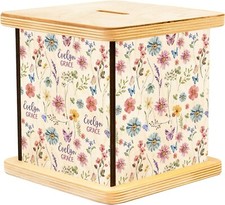 Personalized Floral Wooden Piggy Bank for Kids, Custom Gifts for Girls Kids