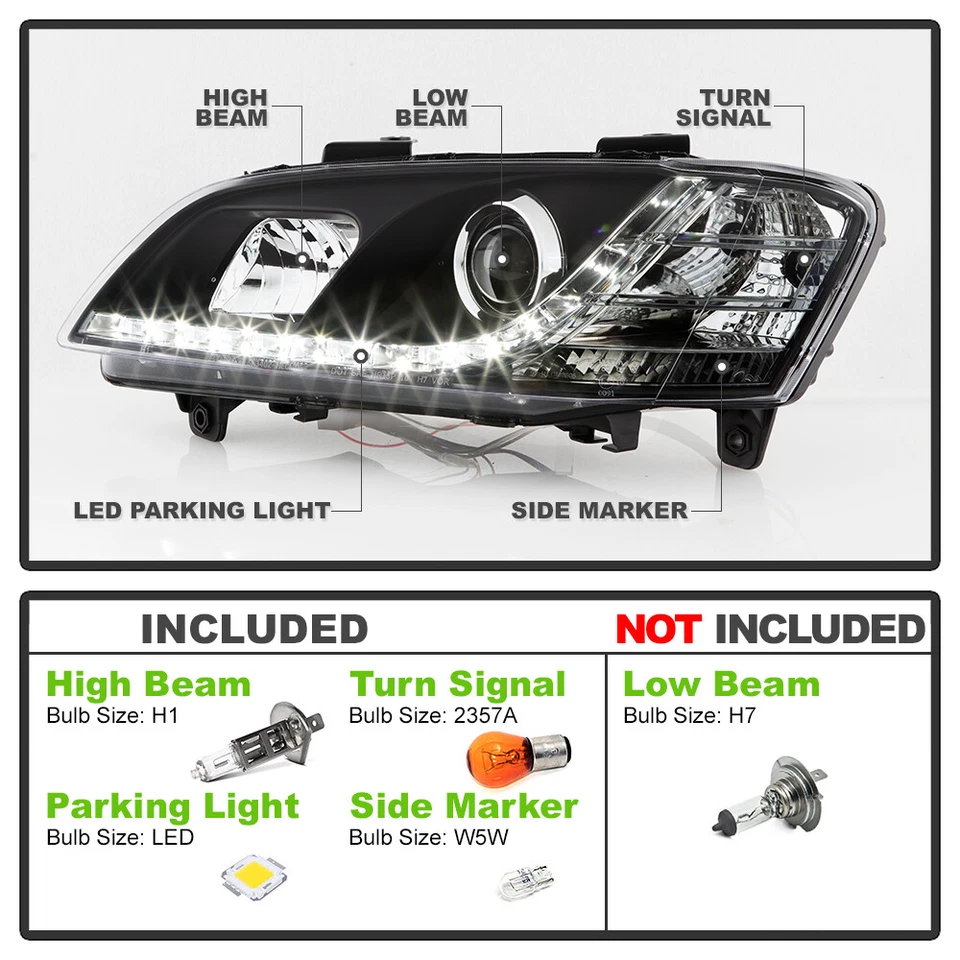 Faros proyectores LED DRL negros 2008 2009 2010 Pontiac G8 con luces de circulación Foto 3 de 4