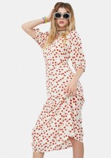 Obey Corey Cherry Fruit Print Midi Dress Viscose Button Front French Classic M