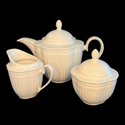EXC Mikasa Italian Countryside Tea Set: Teapot w/ Lid, Creamer, Sugar w/ Lid