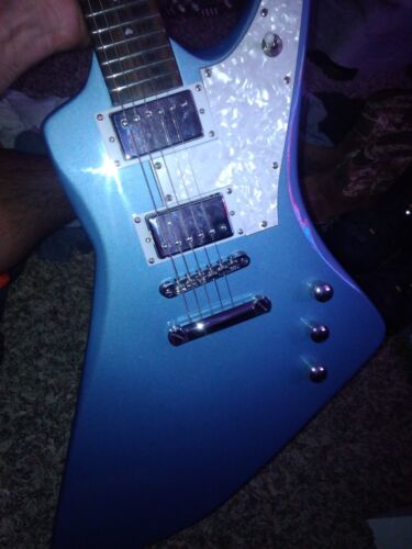Explorer Style Electric Guitar Lady Luck Hard Kings Gambler Pearl Blue inlays - Picture 5 of 9