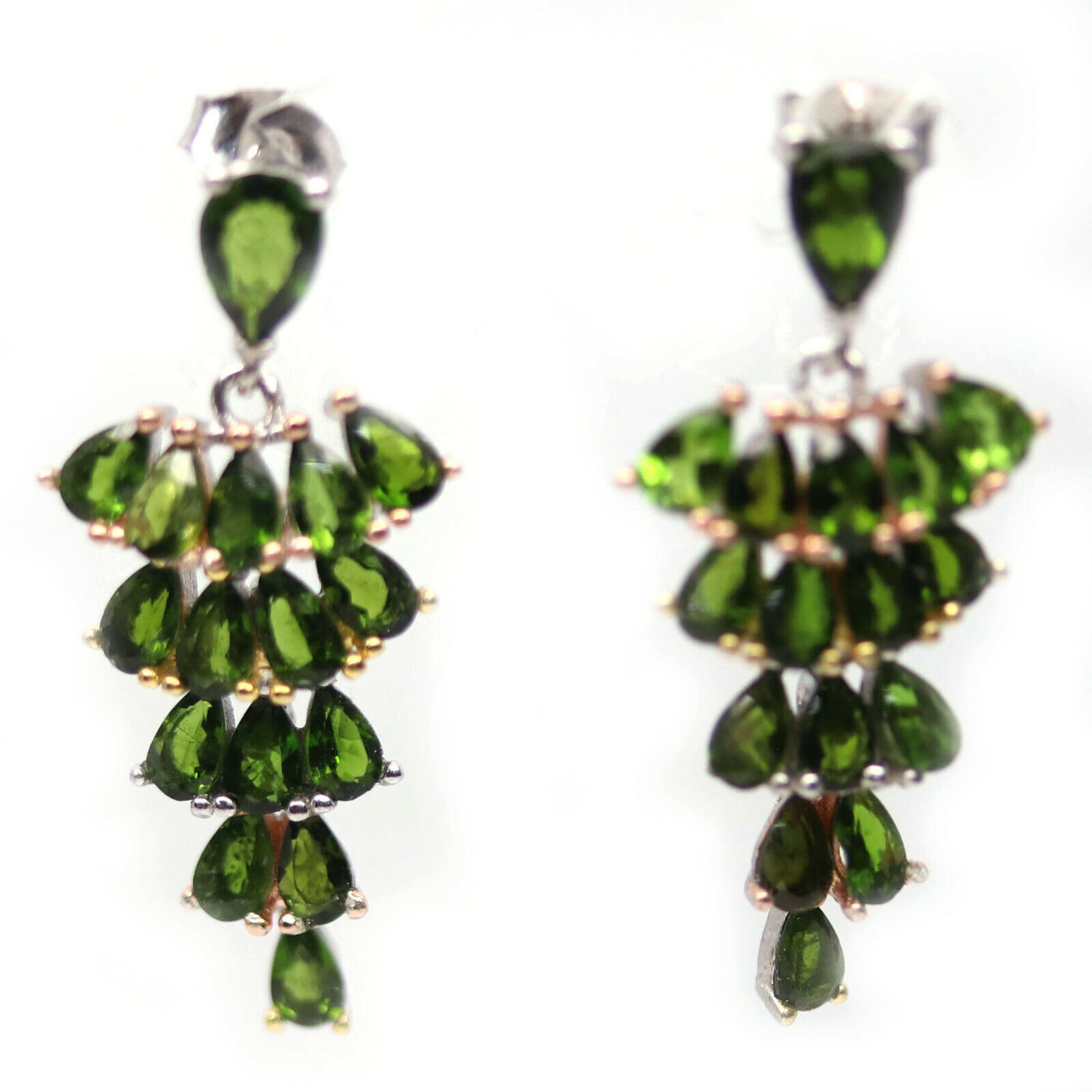 Diopside de Russie boucles d'oreilles argent 925 plaqué or blanc 14k femme