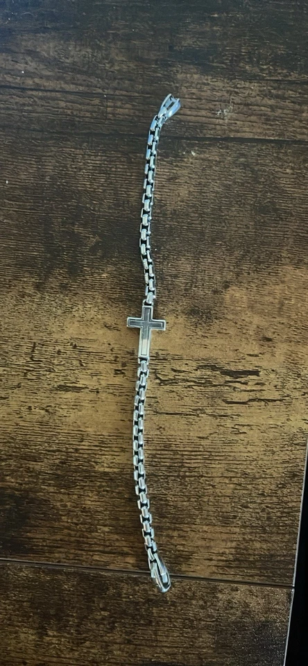 David Yurman 925 Sterling Silver Cross Pave Black Diamond Bracelet for Men 8.5” - Image 3 of 3