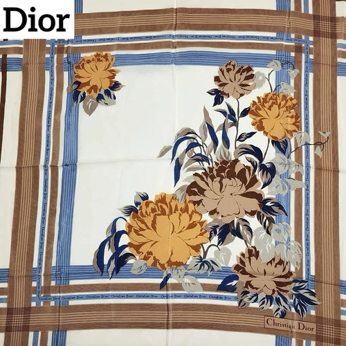 Christian Dior foulard en soie blanc marron bleu carreaux floraux 33,5 en carré femme