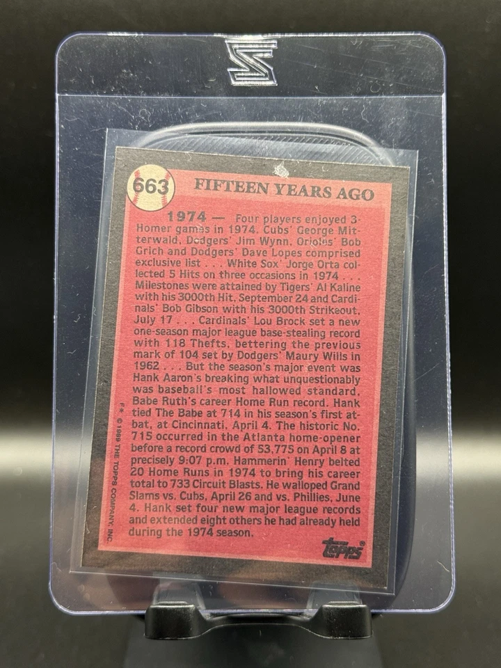Hank Aaron Auto Vintage 1989 Topps Scoreboard Buyback /1974 HR Record - Изображение 2 из 2