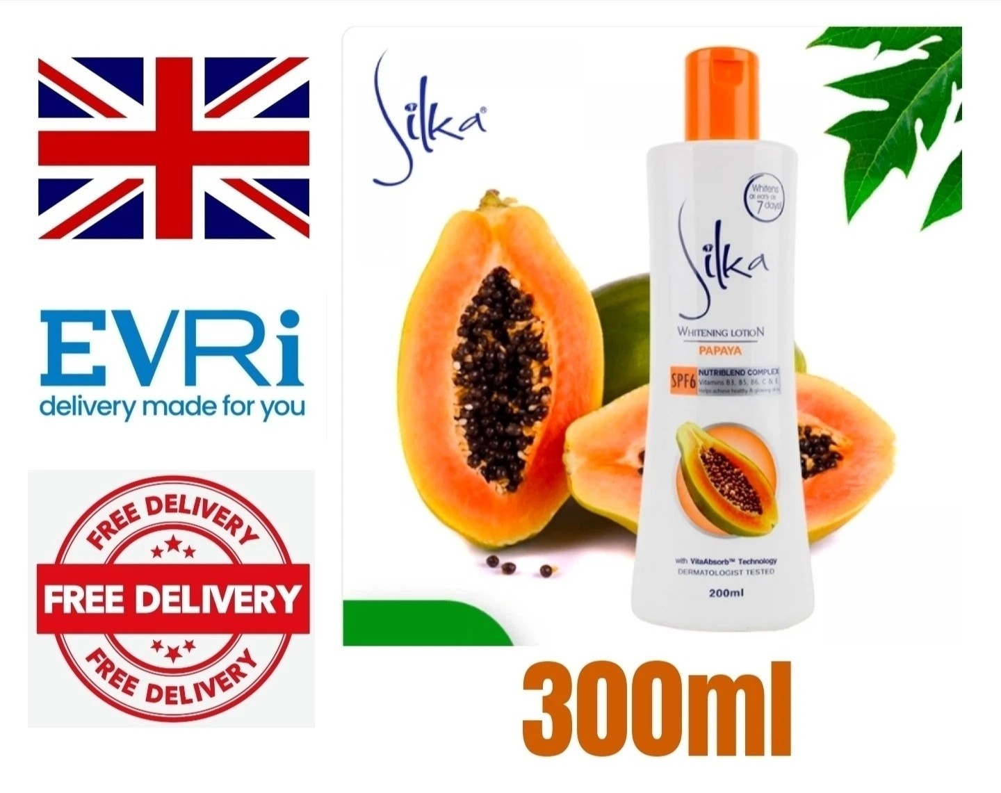 Loción aclaradora e iluminadora de la piel Silka Papaya 300 ml
