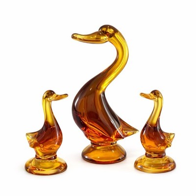 Viking Glass Amber Duck Set Epic MCM Art Glass Duck Figurines Set