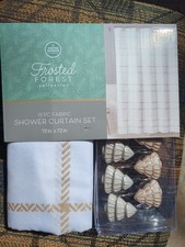 Christmas Shower Curtain Fabric With Gold Silver Christmas Tree Hooks New 