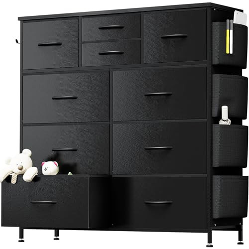 10 Drawer Dresser, Chest of Drawers for Bedroom, PU Dresser with Side Pockets,