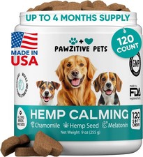 Pawzitive Pets Calming Chews Supplement Chamomile Melatonin 120 Soft Chews 04/26
