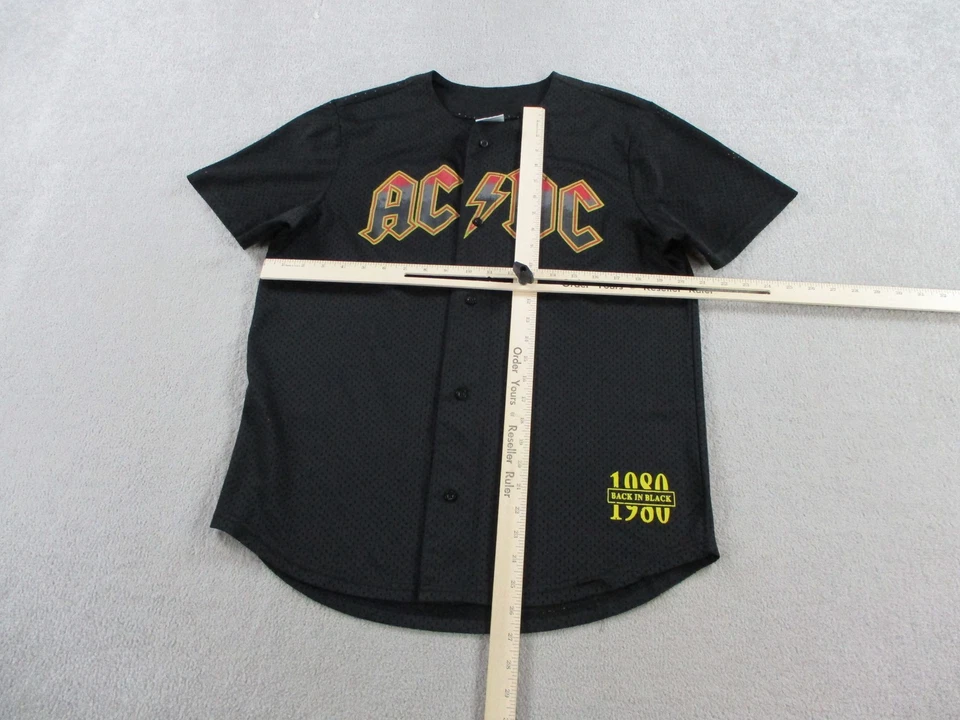 Camiseta deportiva de béisbol ACDC Back In Black para hombre mediana negra 1980 Tour Hells Bells Foto 4 de 4