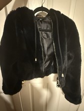 Womens Black Hooded Zip-Up Short Jacket, Long Sleeve, Size M, Fall/Winter