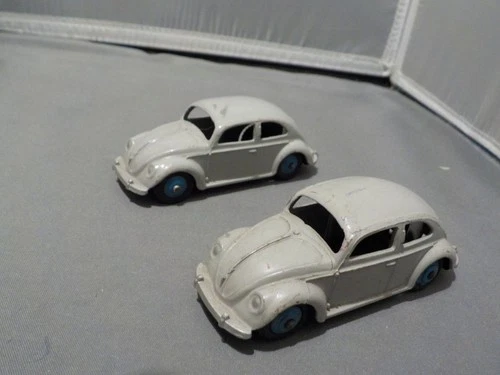 2 Vintage Dinky Toys Volkswagen Beetle Bug No. 181, blue hubs