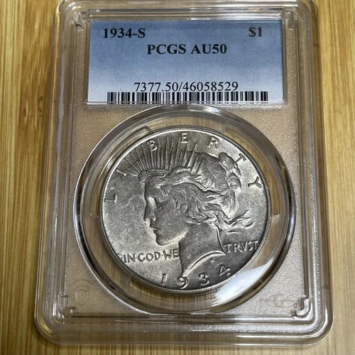 1934 S PEACE SILVER DOLLAR PCGS AU50