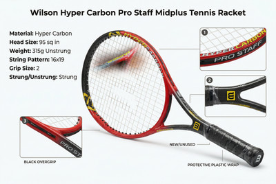 Wilson Hyper Pro Staff 6.1 95 Midplus 4 1/4 SL2 NOS Unstrung|Wrap Tennis Racket