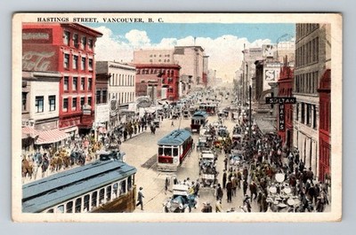 Canada- Vancouver British Columbia Busy Hastings Street Old PC Vintage Postcard