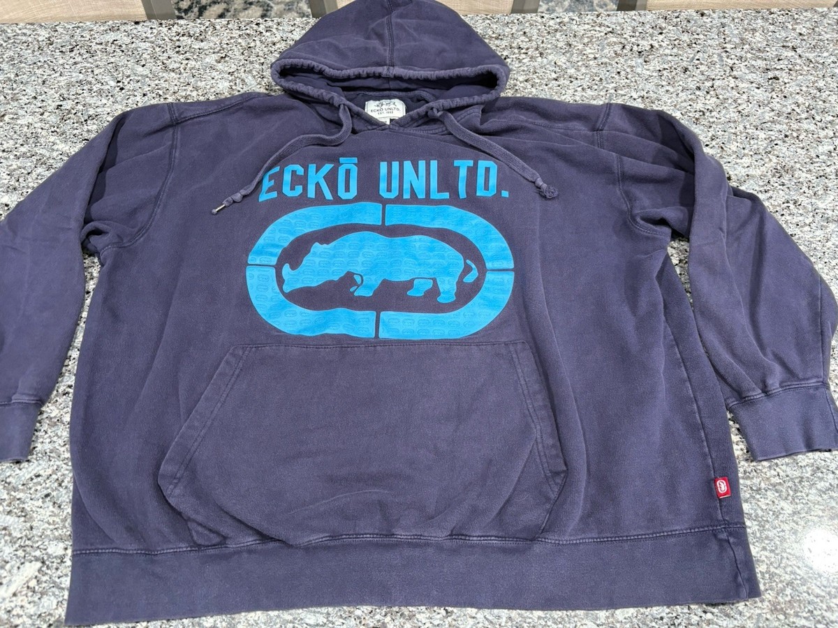 Vintage Ecko Unlimited Hoodie Mens 4XB Blue Chest Rhino Logo UNLTD