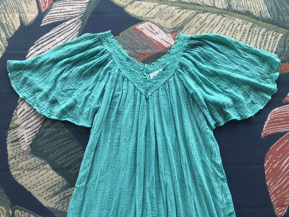 VTG Grecian Dress Cotton Gauze Goddess Kaftan Dress OS Flowy Tent Angel - Image 3 of 4