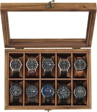SONGMICS 10-Slot Watch Box, Watch Display Case with Large Glass Lid, Removable W