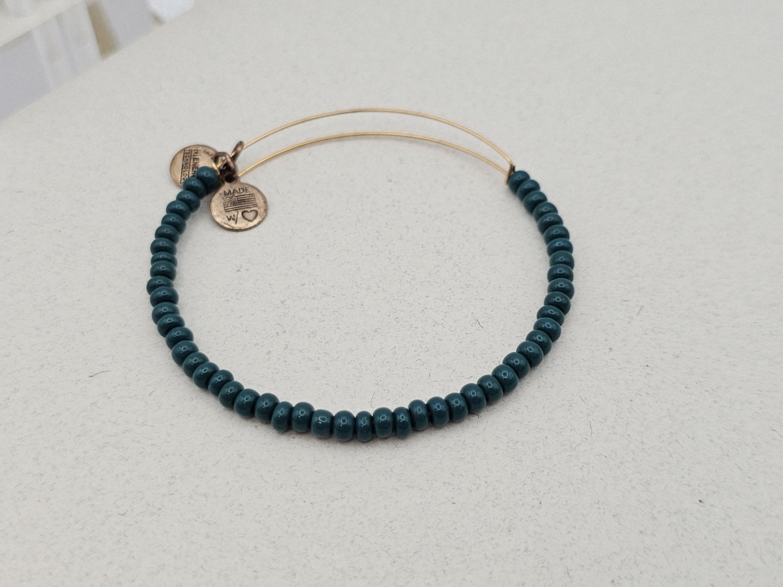 ALEX & ANI Gold &  Teal Green Acrylic Beaded Bangle Bracelet ✨️