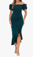 Xscape 5997X Loretta Scuba Crepe Off the Shoulder Midi Dress SZ 8 248 Pine