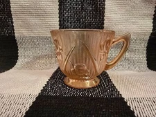 Vintage Jeannette Glass Iris and Herringbone Coffee Teacup, Iridescent Marigold