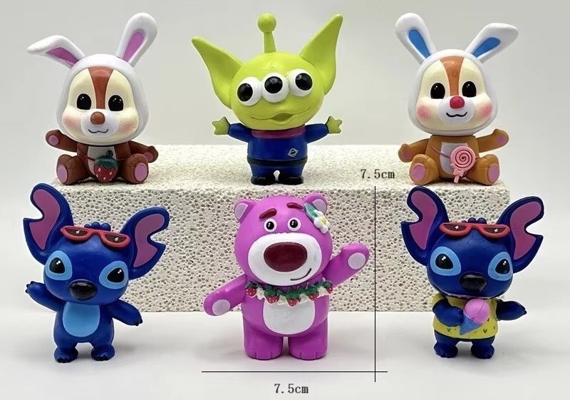 3'' Disney PVC Action Figure Set Of 6. Stitch Lotso Chip n Dale