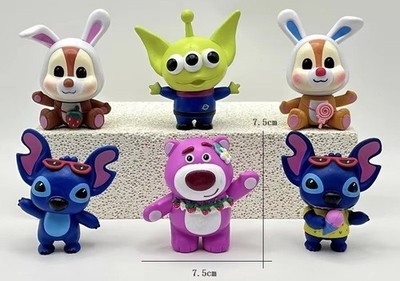 3''  Disney PVC Action Figure Set Of 6. Stitch Lotso Chip n Dale Toy Story Alien