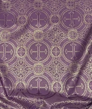 Purple Gold Metallic Church Cross Brocade Fabric 60” Width Sold By The Yard